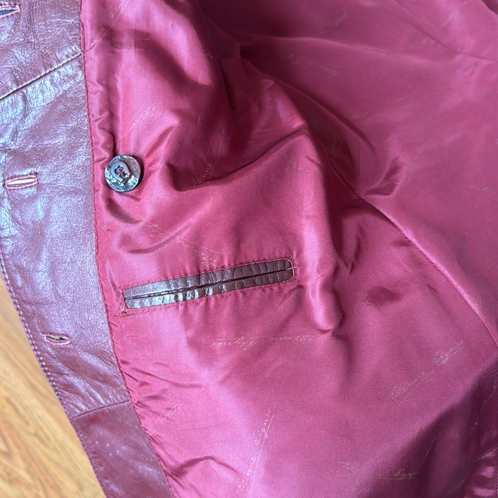 Vintage 1980s Etienne Aigner Oxblood Burgundy Belted Leather Jacket Sz 14 - Picture 4 of 7
